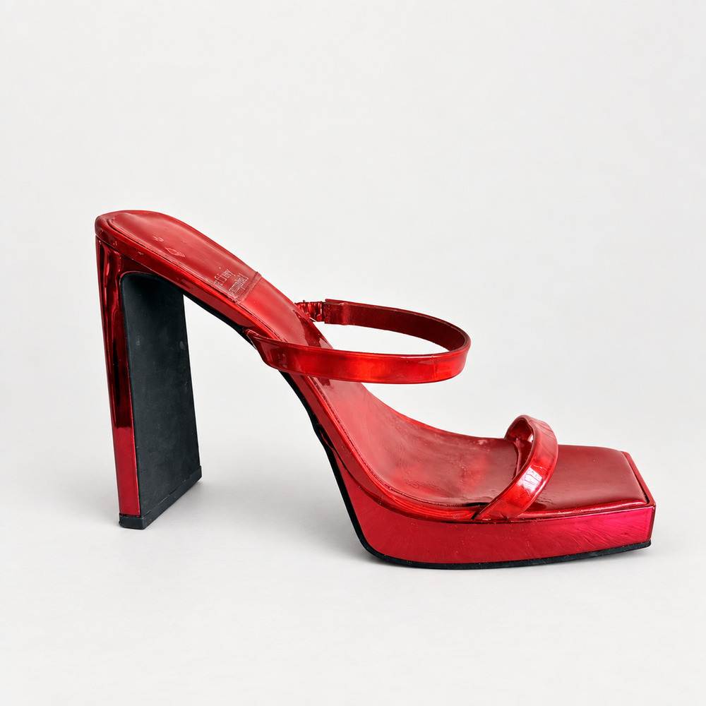 Jeffrey Campbell Hustler Red Iridescent Vamp Platform Mules 8.5 Y2K Rave Heels